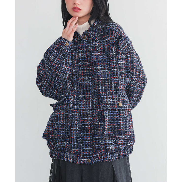ネイビー | somari imaginationファンシーツイードブルゾン  | osharewalker