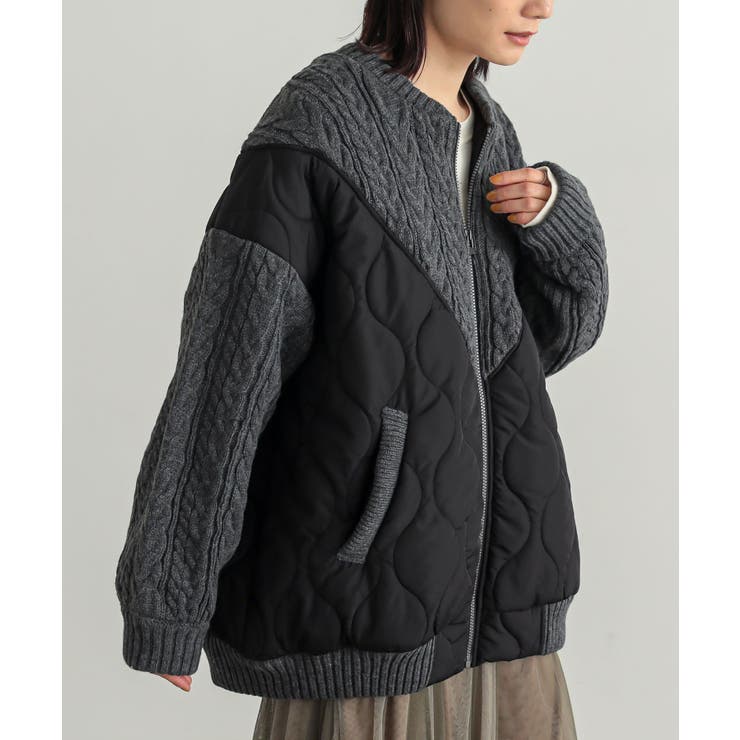 n'OrLABELキルティング×ケーブルニットドッキングブルゾン [品番