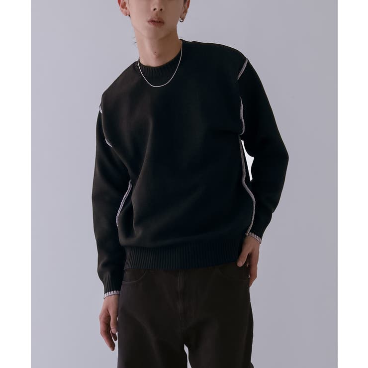 ブラック | n'OrLABELメンズ配色ラインニット  | osharewalker【MEN】