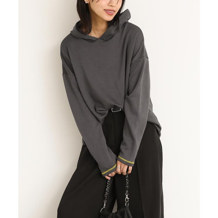 チャコール | n'OrLABEL配色ステッチ裏起毛フードプルオーバー | osharewalker