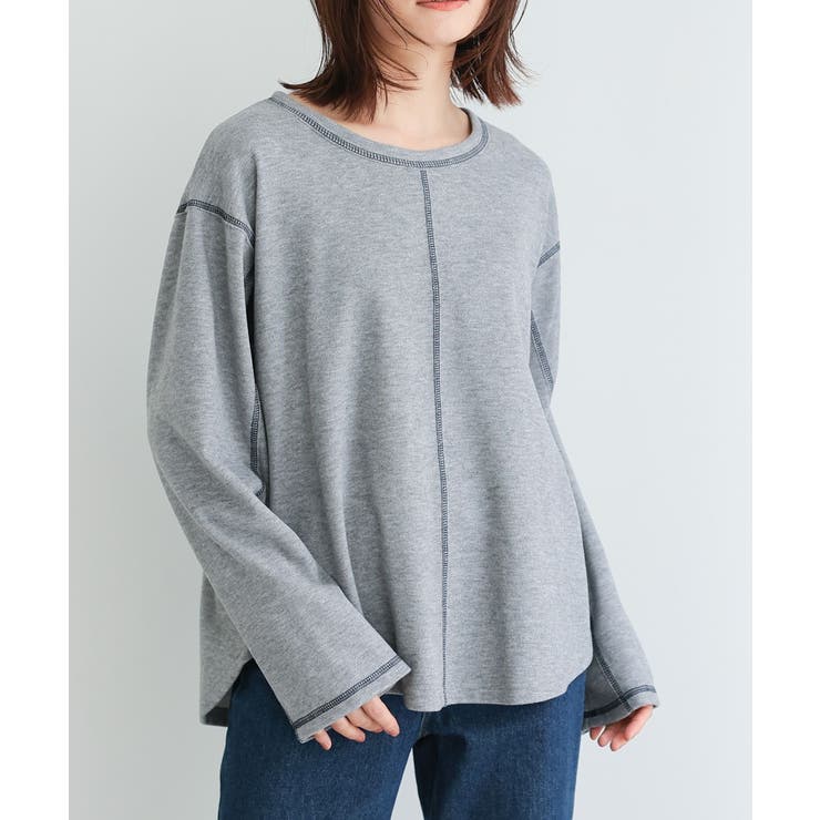 杢グレー | n'OrLABEL配色ロックステッチ微起毛カットソー | osharewalker