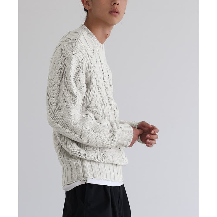 グレージュ | n'OrLABEL立体ケーブル編みニット  | osharewalker【MEN】
