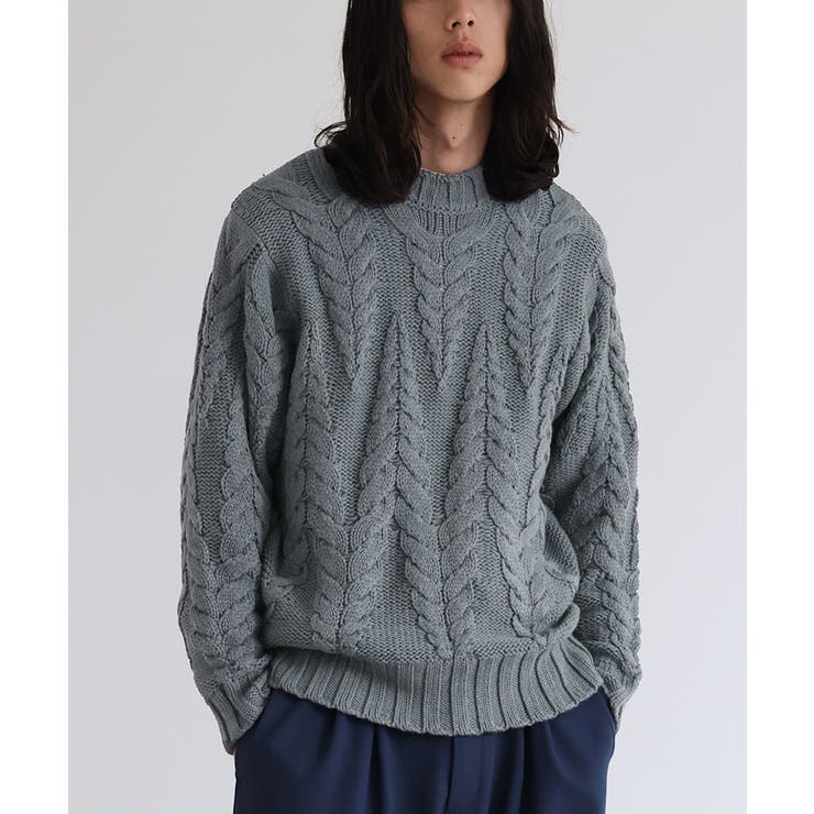 グレー | n'OrLABEL立体ケーブル編みニット  | osharewalker【MEN】