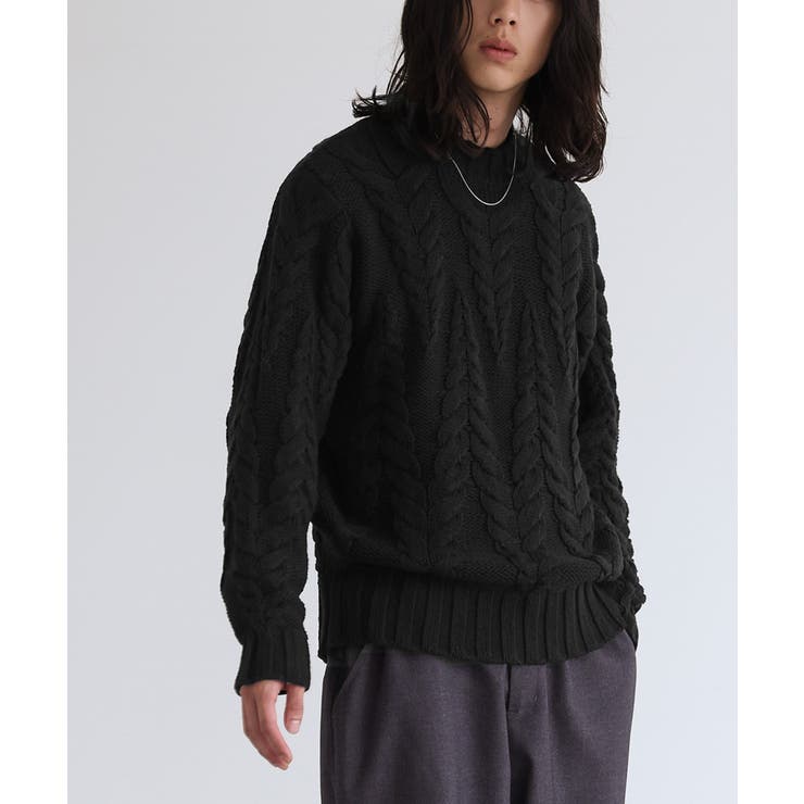 ブラック | n'OrLABEL立体ケーブル編みニット  | osharewalker【MEN】
