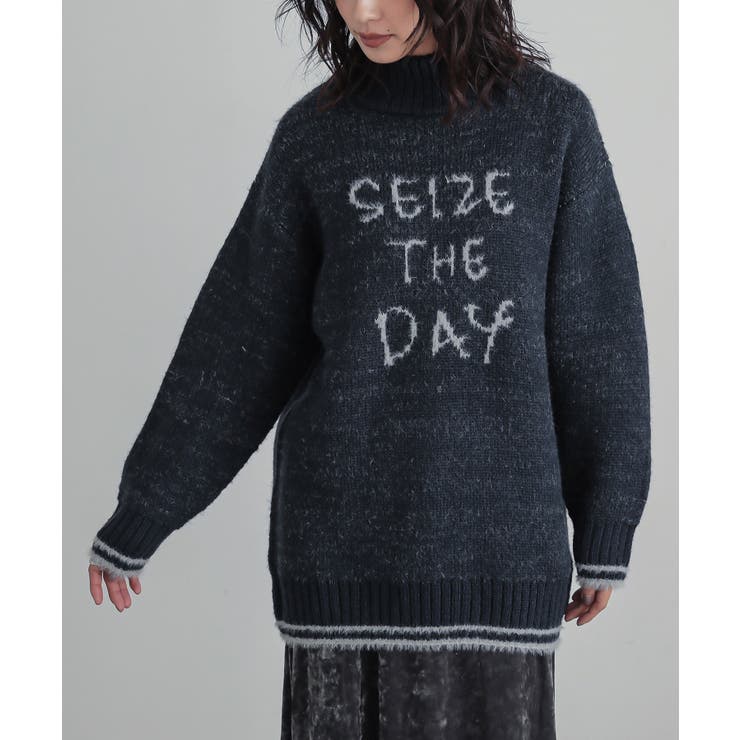 ネイビー | n'OrLABELロゴジャカードモヘヤタッチニット | osharewalker