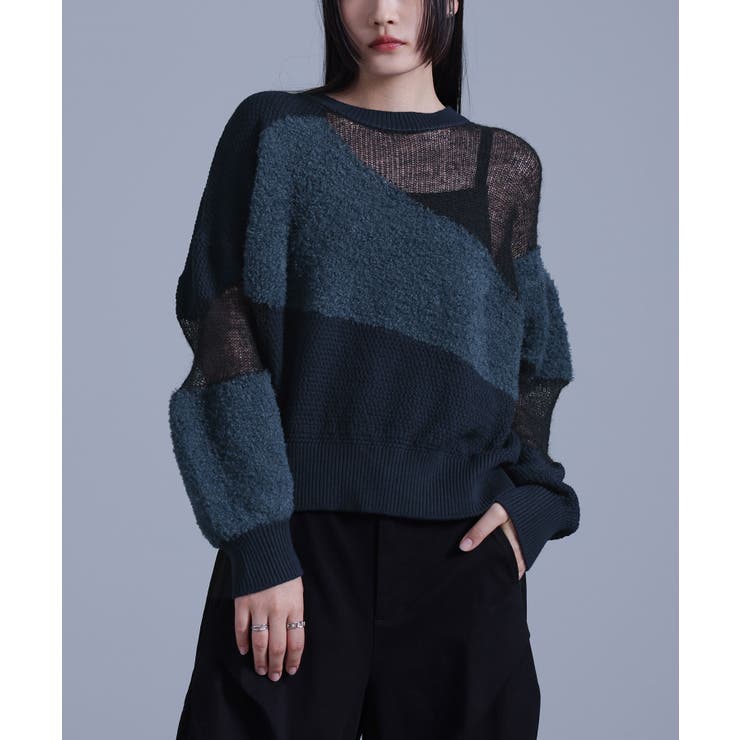 ネイビー | kOhAKUランダム編地ニット  | osharewalker