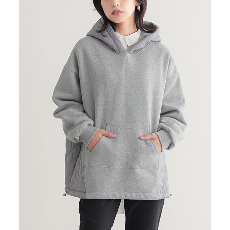 美品✨ディーゼル　現行タグ　中綿切替　パーカー　キルティング　グレー　XL相当 キルティング切り替え パーカー メンズ トップス 送料無料・再再販