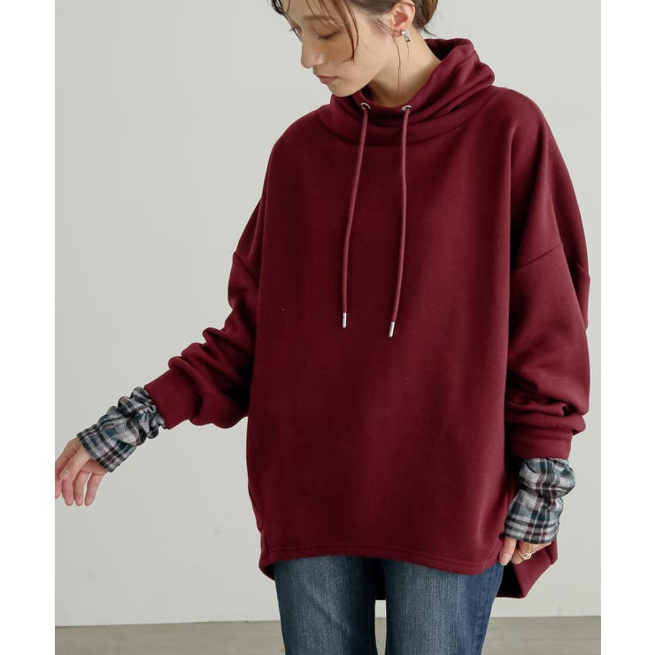 ボルドー | n'OrLABEL袖レイヤード裏起毛スタンドトップス  | osharewalker