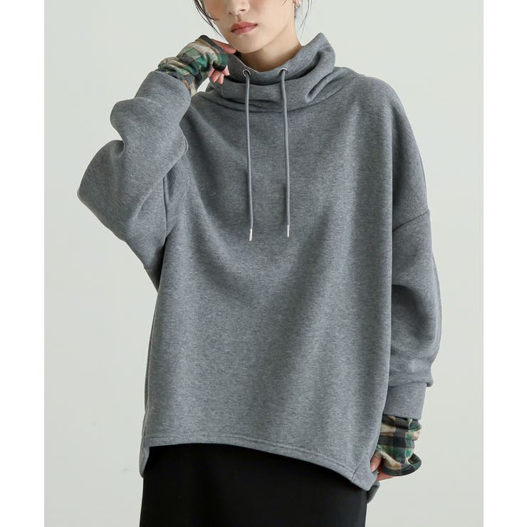 杢チャコール | n'OrLABEL袖レイヤード裏起毛スタンドトップス  | osharewalker