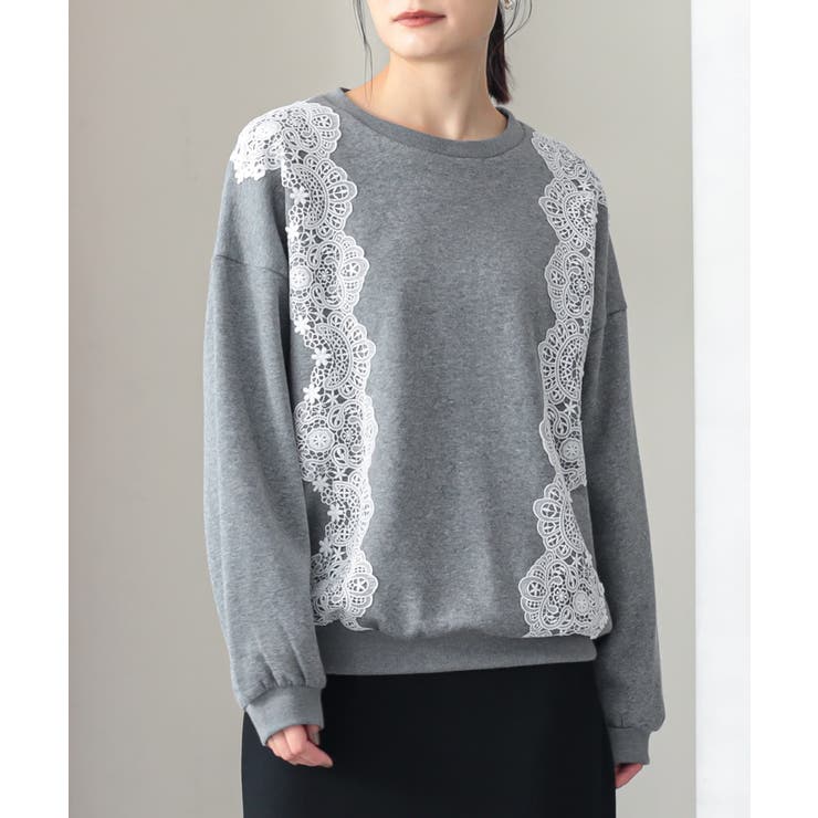 杢グレー | n'OrLABELレーステープ裏起毛プルオーバー  | osharewalker