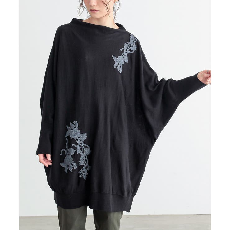 ブラック | n'OrLABELレースモチーフドルマンチュニックニット  | osharewalker