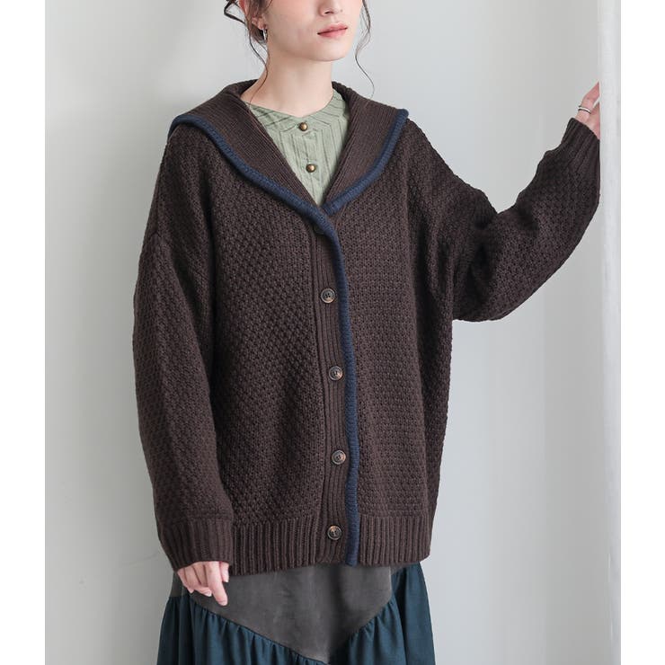 ブラウン | n'OrLABEL鹿の子編みセーラーカラーカーデガン  | osharewalker
