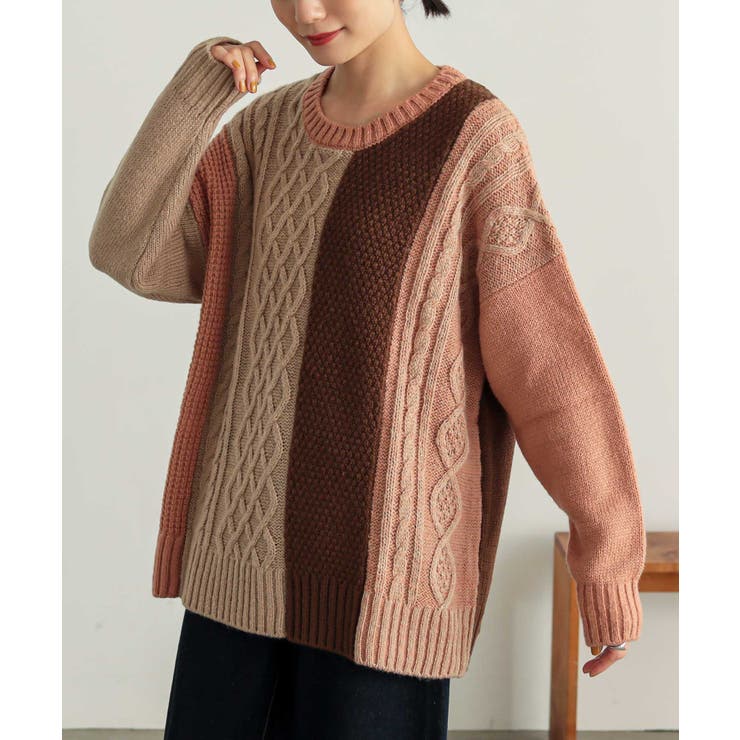 ライトベージュ | n'OrLABEL配色柄切替ニット  | osharewalker