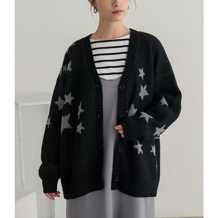 ブラック | n'OrLABEL星柄ニットカーディガン  | osharewalker