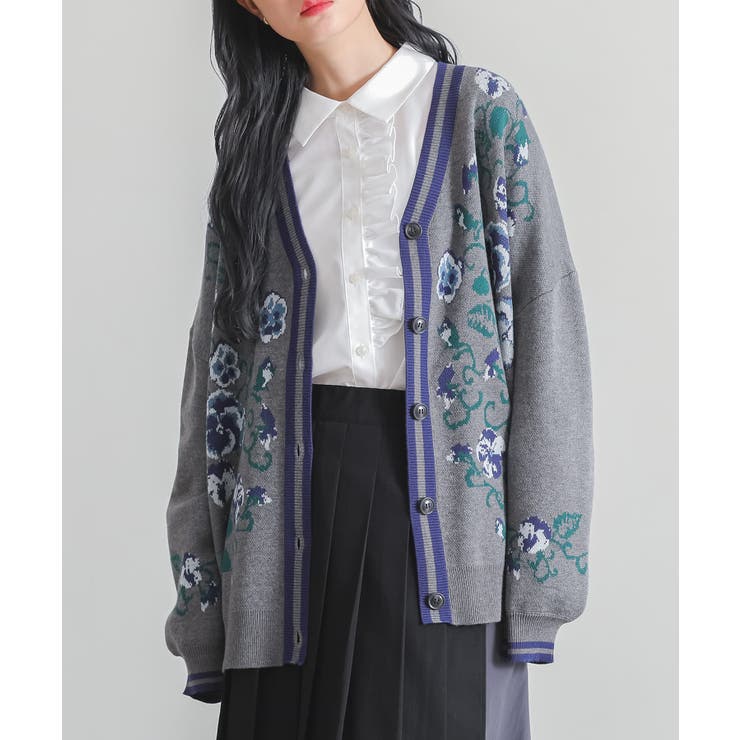 杢チャコール | somari imagination花柄ジャカードニットカーディガン  | osharewalker
