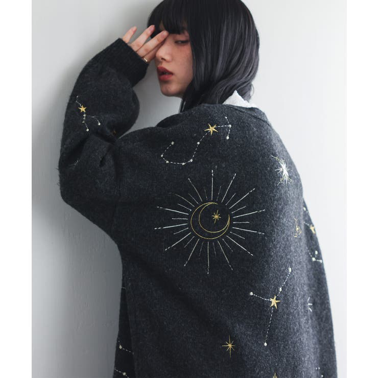 杢チャコール | somari imagination星柄刺繍ニットカーディガン  | osharewalker