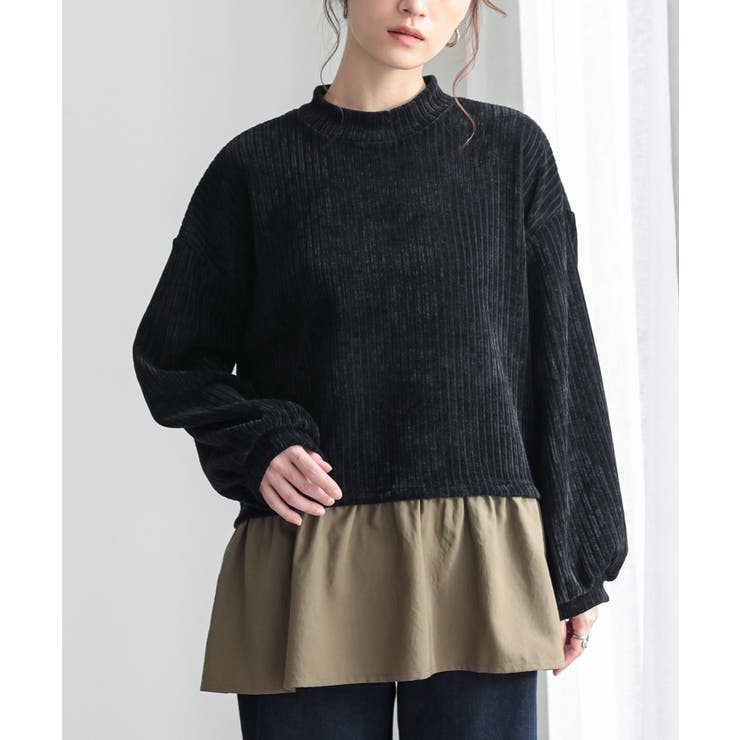 ブラック | n'OrLABEL異素材レイヤード風モールカットソー  | osharewalker