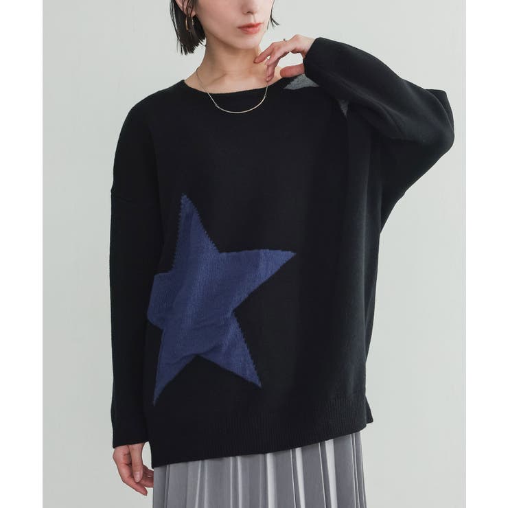 ブラック | n'OrLABEL星柄フクレジャカードニット  | osharewalker