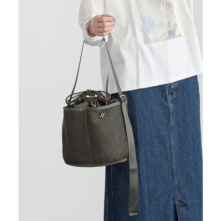 カーキ | n'OrLABELメッシュ巾着ショルダーバッグ  | osharewalker
