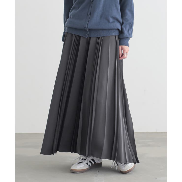 チャコール | n'OrLABELサテンランダムプリーツスカート  | osharewalker