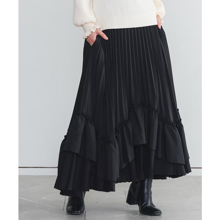 ブラック | somari imaginationティアードプリーツスカート  | osharewalker