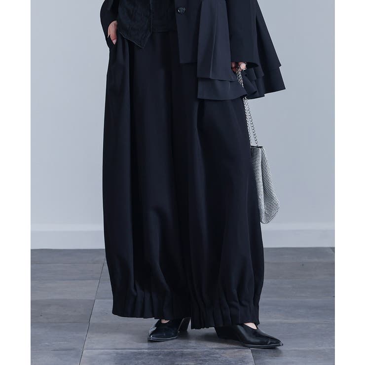 ブラック | kOhAKU裾ゴムタックワイドパンツ  | osharewalker