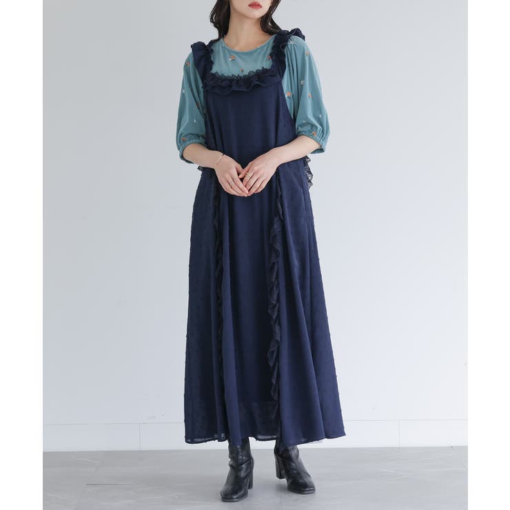 ネイビー | somari imaginationドビードットフリルキャミワンピース  | osharewalker