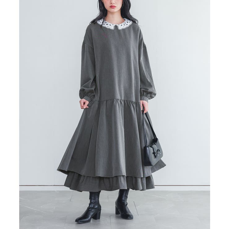 杢チャコール | somari imagination襟レースフレアワンピース  | osharewalker