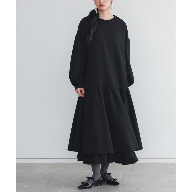 ブラック | somari imagination襟レースフレアワンピース  | osharewalker