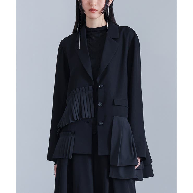 ブラック | kOhAKUプリーツフリルドッキングジャケット  | osharewalker