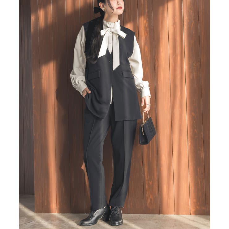 ブラック | n'OrLABELカットジョーゼットジレセットアップ  | osharewalker