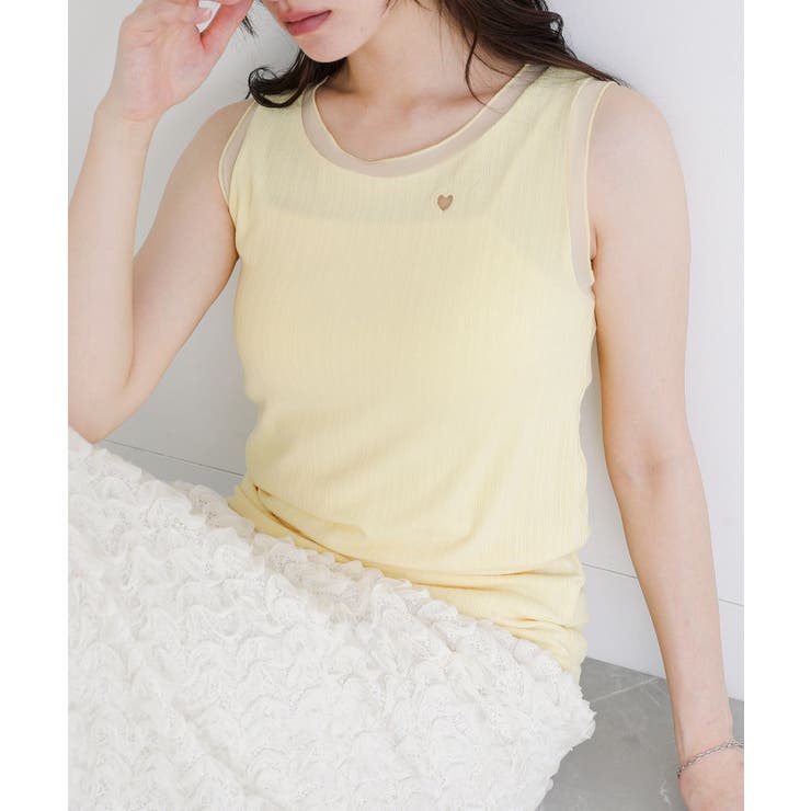 イエロー | somari imaginationハート刺繍シアー切り替えタンクトップ | osharewalker