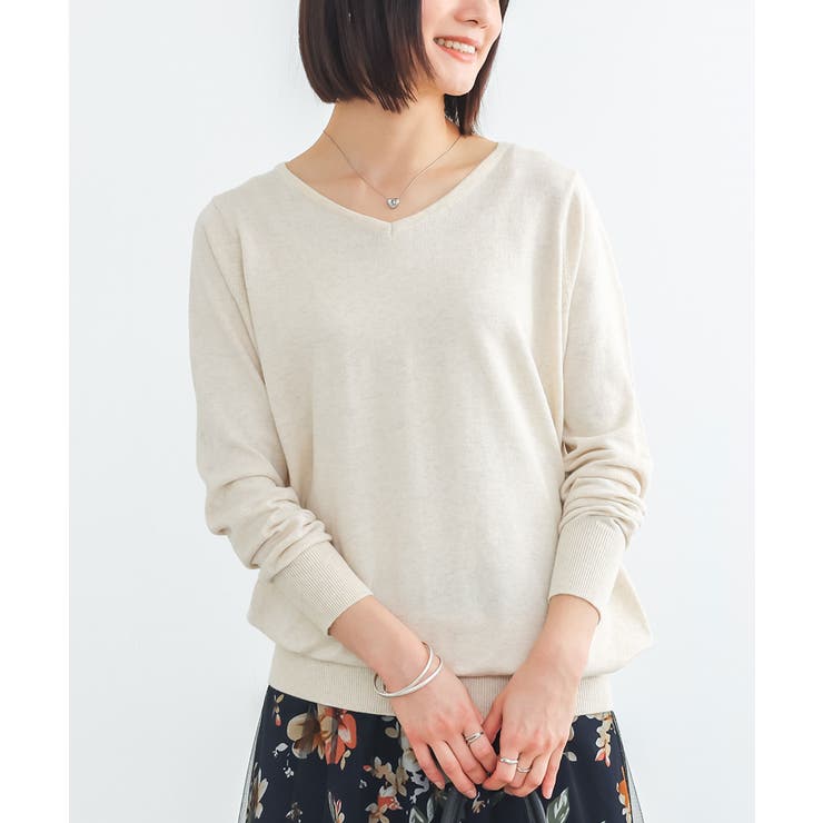 杢アイボリー | n'OrLABELゆるやかVネックシンプル綿ニット | osharewalker