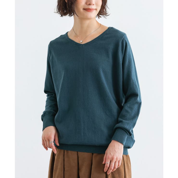ピーコックブルー | n'OrLABELゆるやかVネックシンプル綿ニット | osharewalker