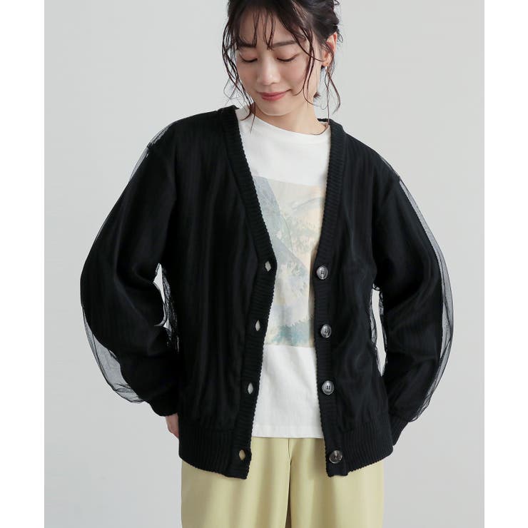 ブラック | n'OrLABELボリュームチュールニットカーディガン  | osharewalker