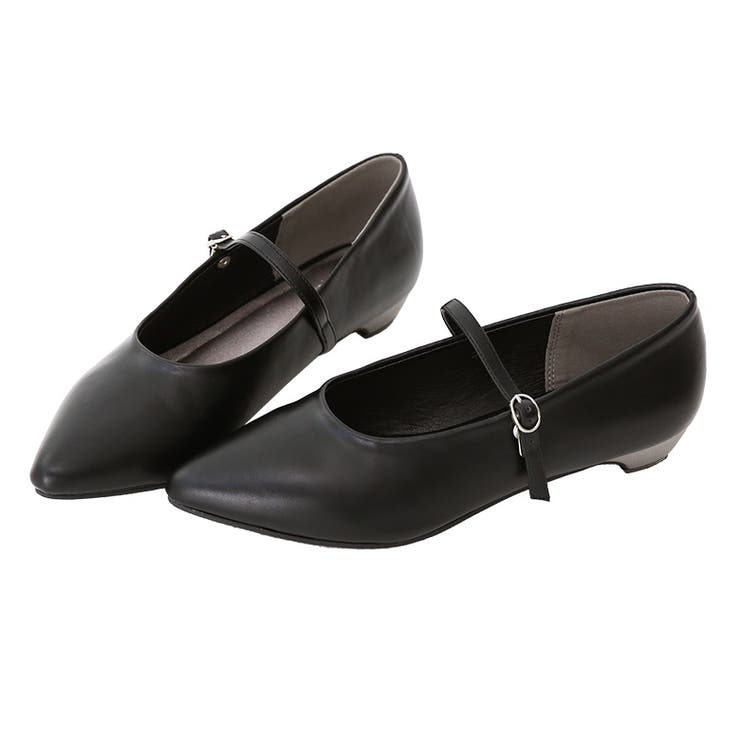 ブラック | n'OrLABELストラップ付ローヒールパンプス | osharewalker