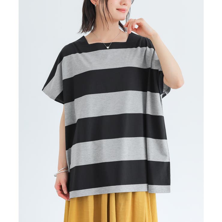 ブラック×杢グレー | n'OrLABELデザインボートネックボーダーTシャツ | osharewalker