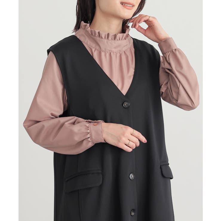 スモーキーピンク | n'OrLABELフリルスタンドカラーブラウス | osharewalker