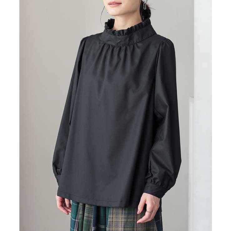 ブラック | n'OrLABELフリルスタンドカラーブラウス | osharewalker