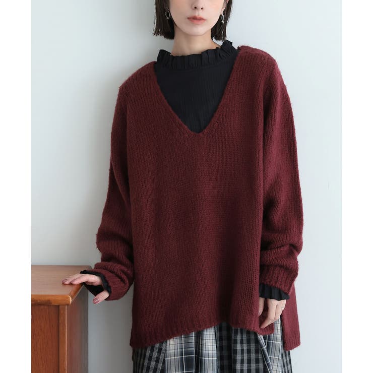 ボルドー(61) | n'OrLABELゆるふわVネックニット  | osharewalker
