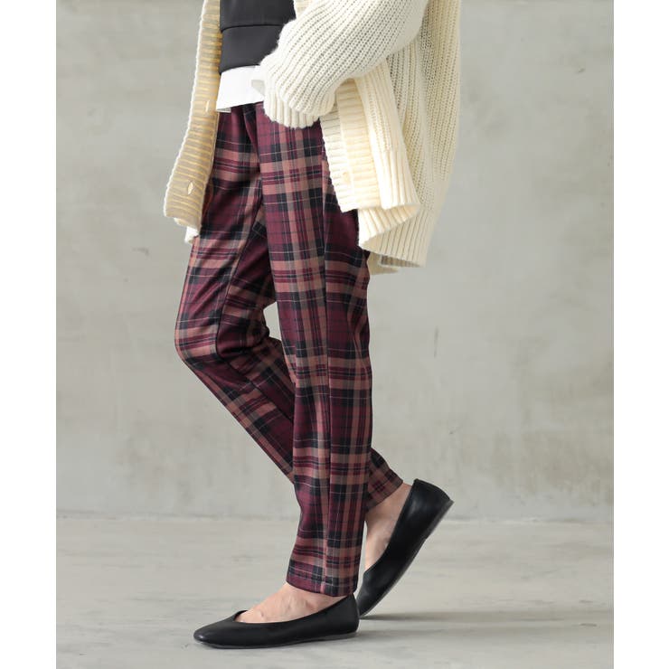 ボルドー | n'OrLABEL裏ベロアチェック柄レギパン  | osharewalker