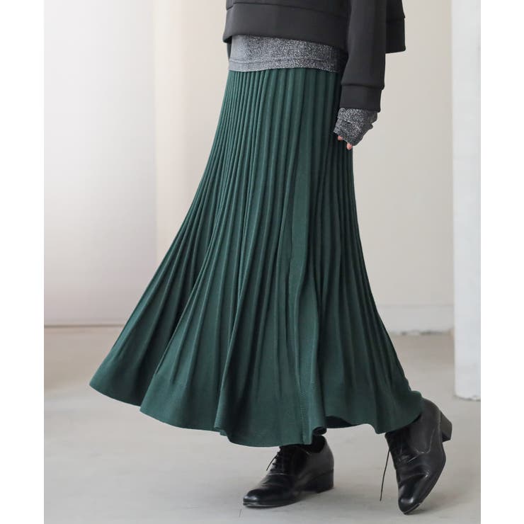 レトログリーン | n'OrLABELあぜ編みニットフレアスカート  | osharewalker