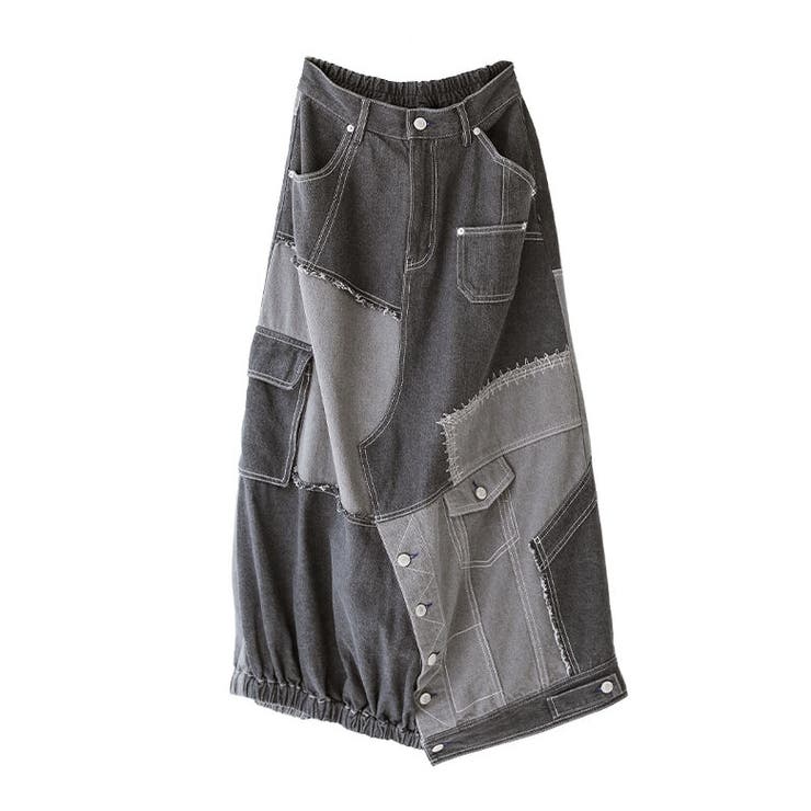 kOhAKUパッチワーク風デザインコクーンデニムスカート