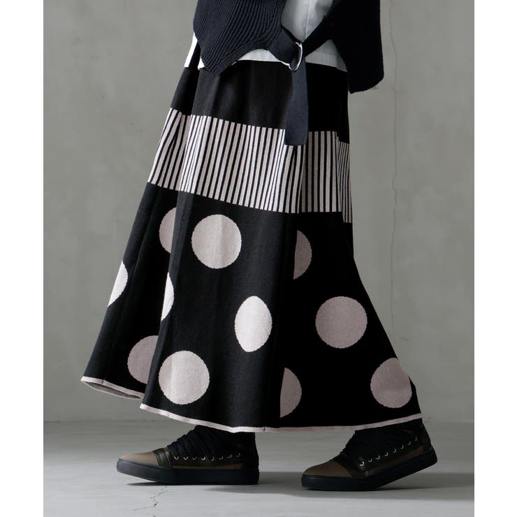 ブラック | kOhAKU柄切替ジャカードニットスカート | osharewalker