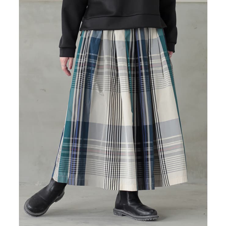 ライトベージュ | n'OrLABELチェック柄タックフレアスカート  | osharewalker