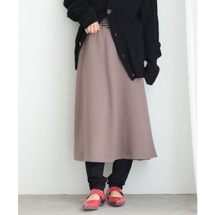 グレイッシュモカ | n'OrLABELリブレギンスドッキング裏起毛スカート  | osharewalker