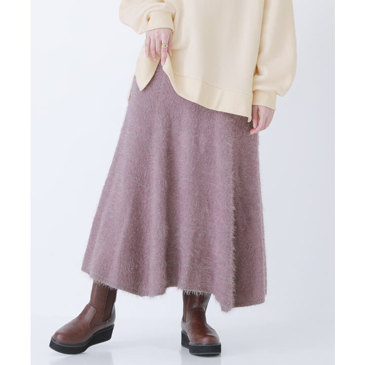 グレイッシュピンク | n'OrLABELシャギーニットフレアスカート | osharewalker