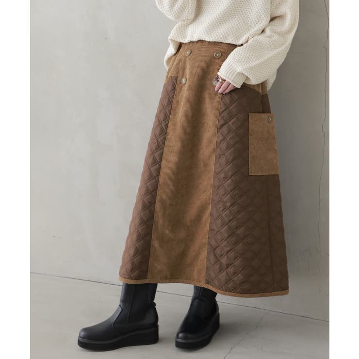 ブラウン | n'OrLABELキルト×コーデュロイ切替スカート | osharewalker