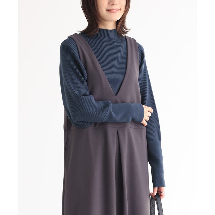 アンティークブルー | n'OrLABELパフスリーブデザインリブニット  | osharewalker