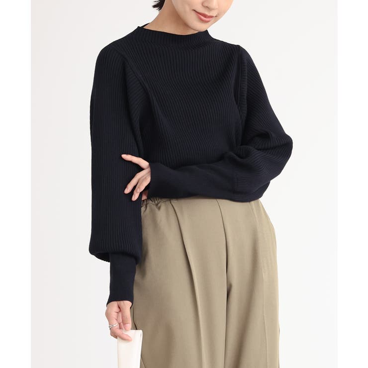 ブラック(00) | n'OrLABELパフスリーブデザインリブニット  | osharewalker